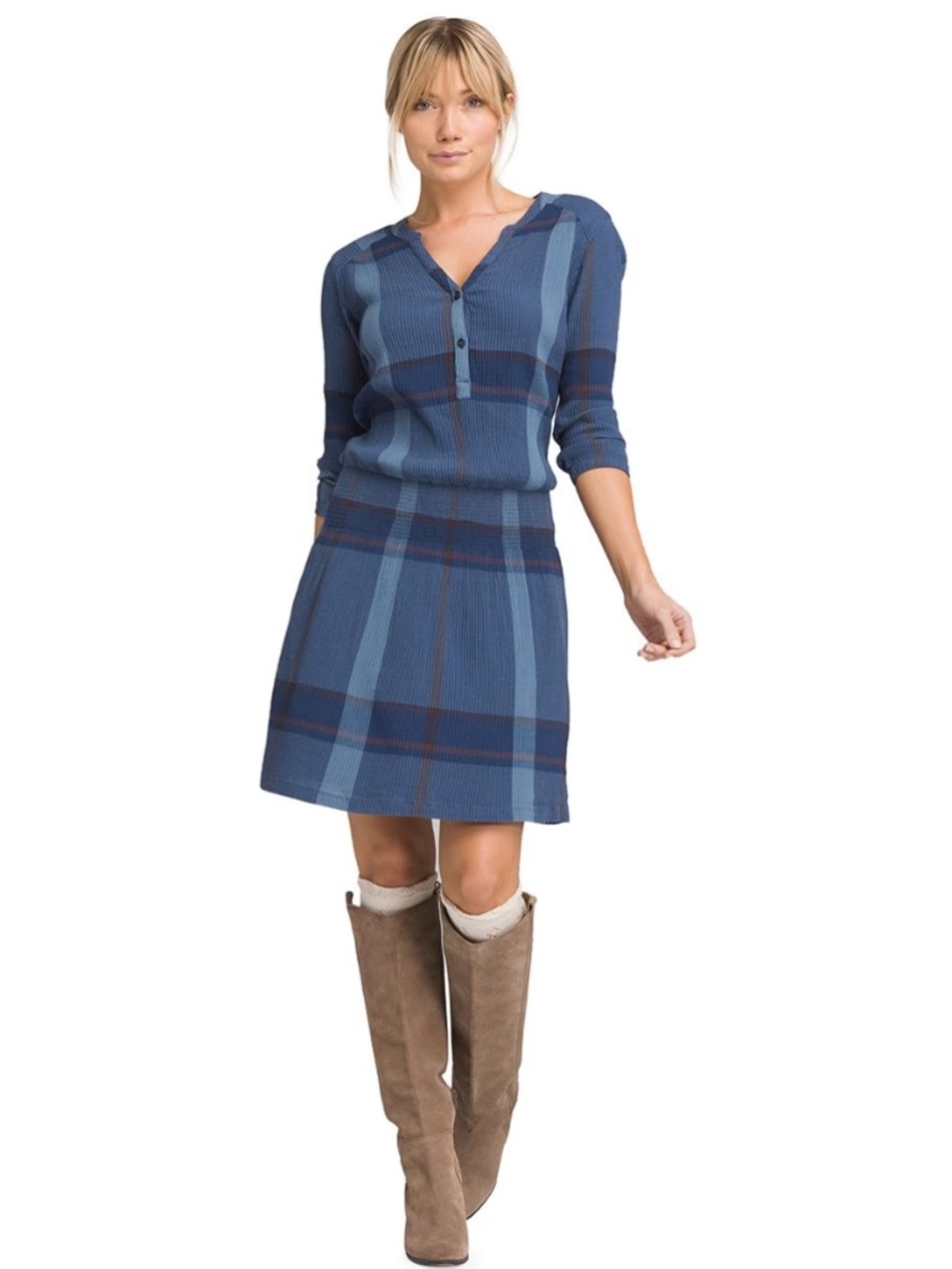 prAna Sugar Pine Dress  "Equinox Blue Plaid" Size Small
